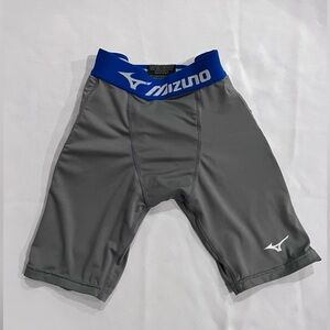 Mizuno Gray Athletic Compression Shorts with Blue Waistband